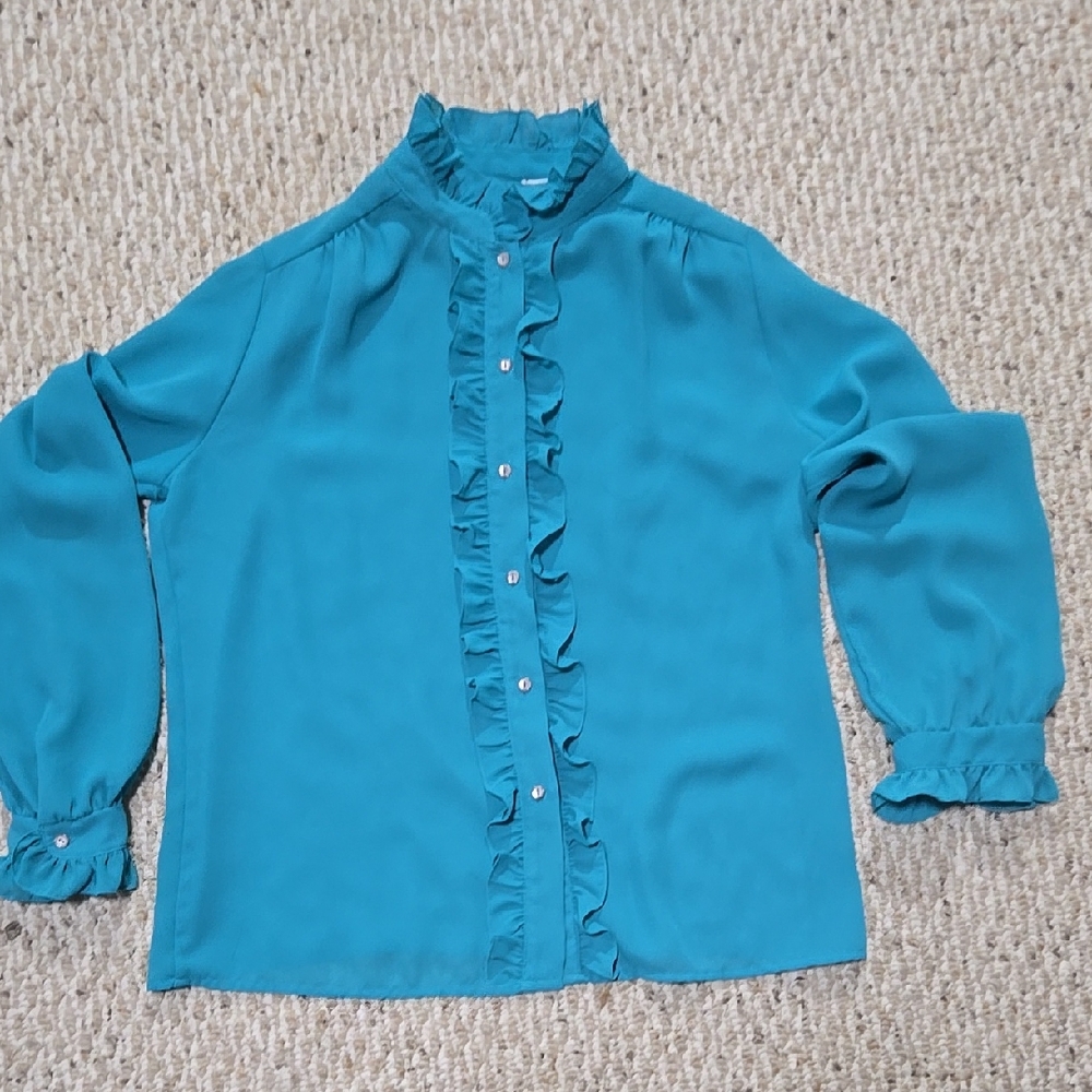 Teal Ruffled Shear Blouse